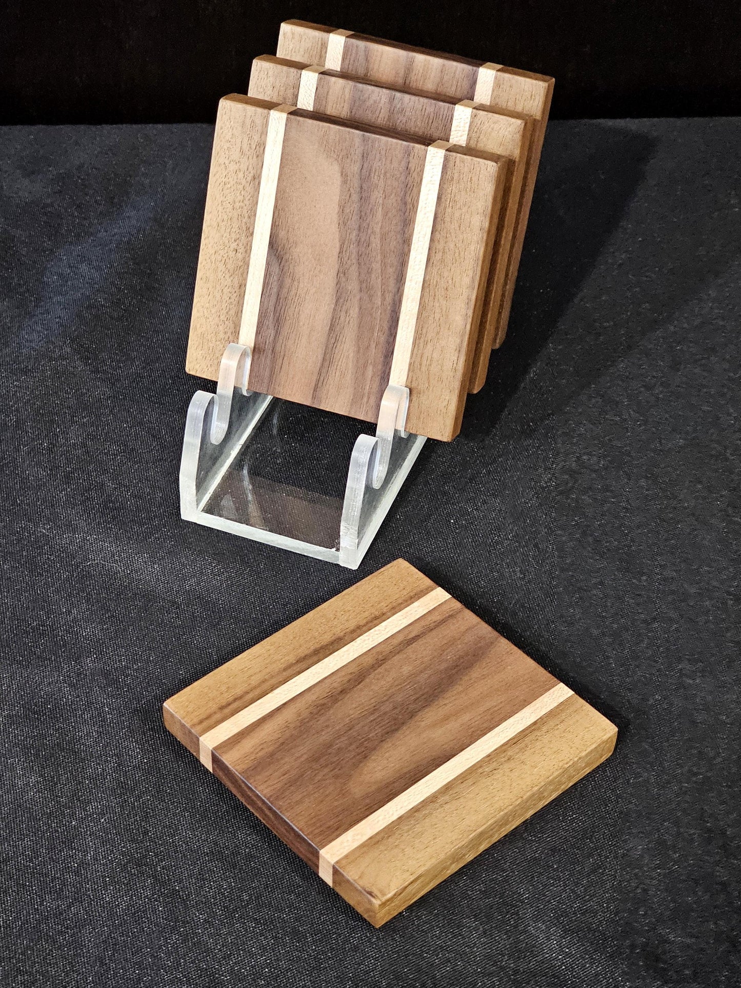 Walnut & Maple Striped Coaster Set