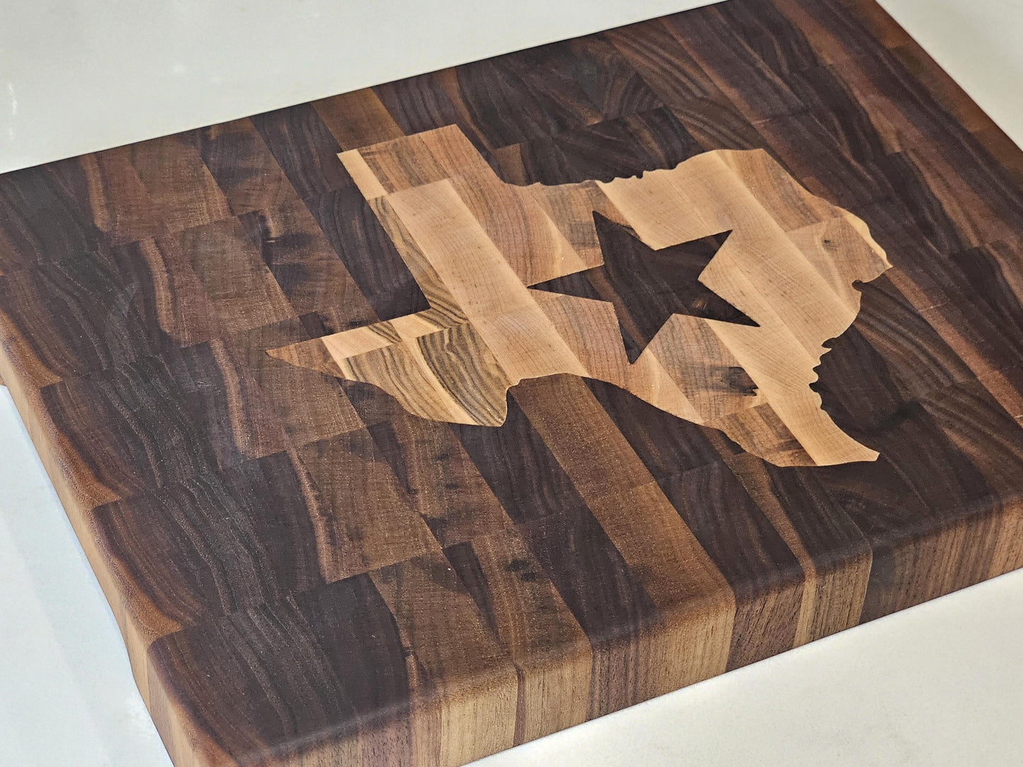 Texas Inlay Cutting Board | Maple & Walnut | End Grain