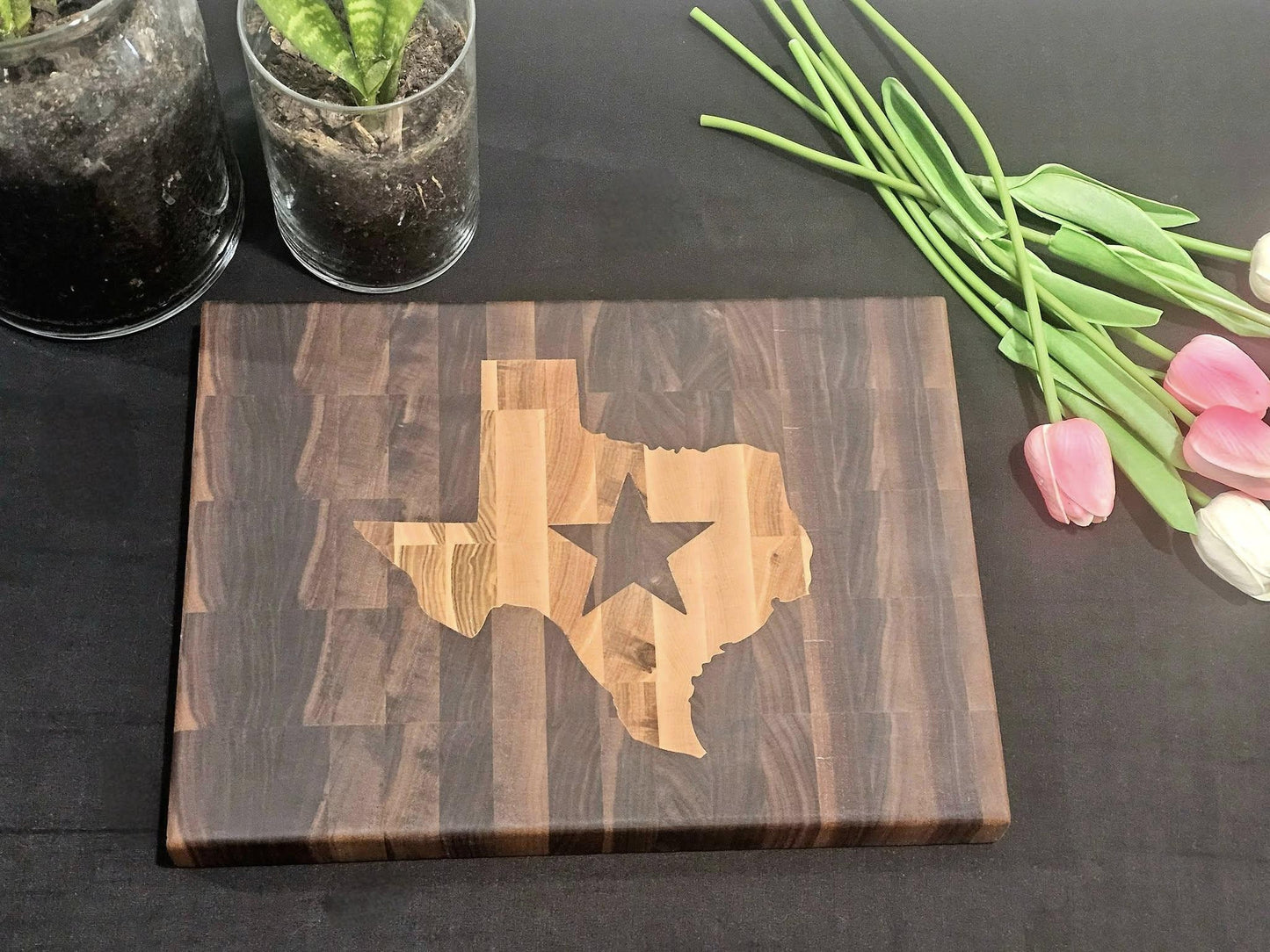 Texas Inlay Cutting Board | Maple & Walnut | End Grain