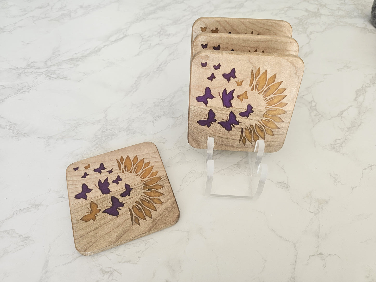 Sunflower & Butterfly Coaster Set