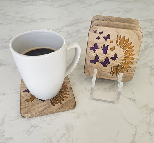 Sunflower & Butterfly Coaster Set