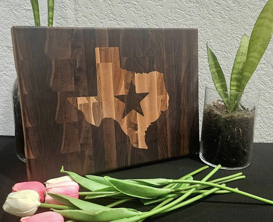 Texas Inlay Cutting Board | Maple & Walnut | End Grain